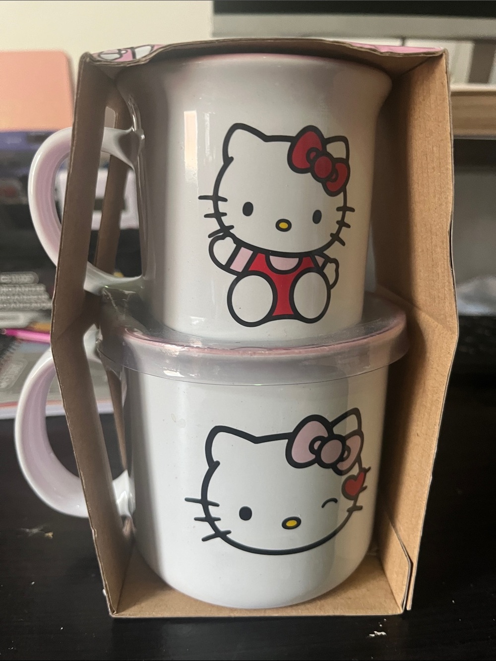 Hello Kitty Pink & White Big and Little 2-Pc Mug Set